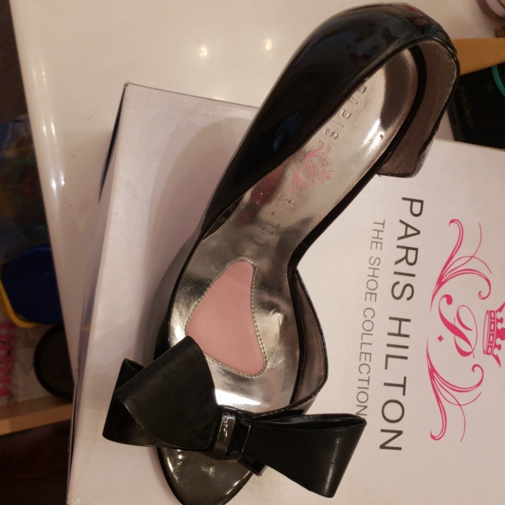 Paris Hilton patented leather heels